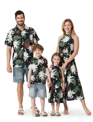 Patpat Matching Family Floral Outfits - Mommy And Me Hawaiian Dress Matching Set Tropical Palm Newborn Dress Leaf Print Halter N