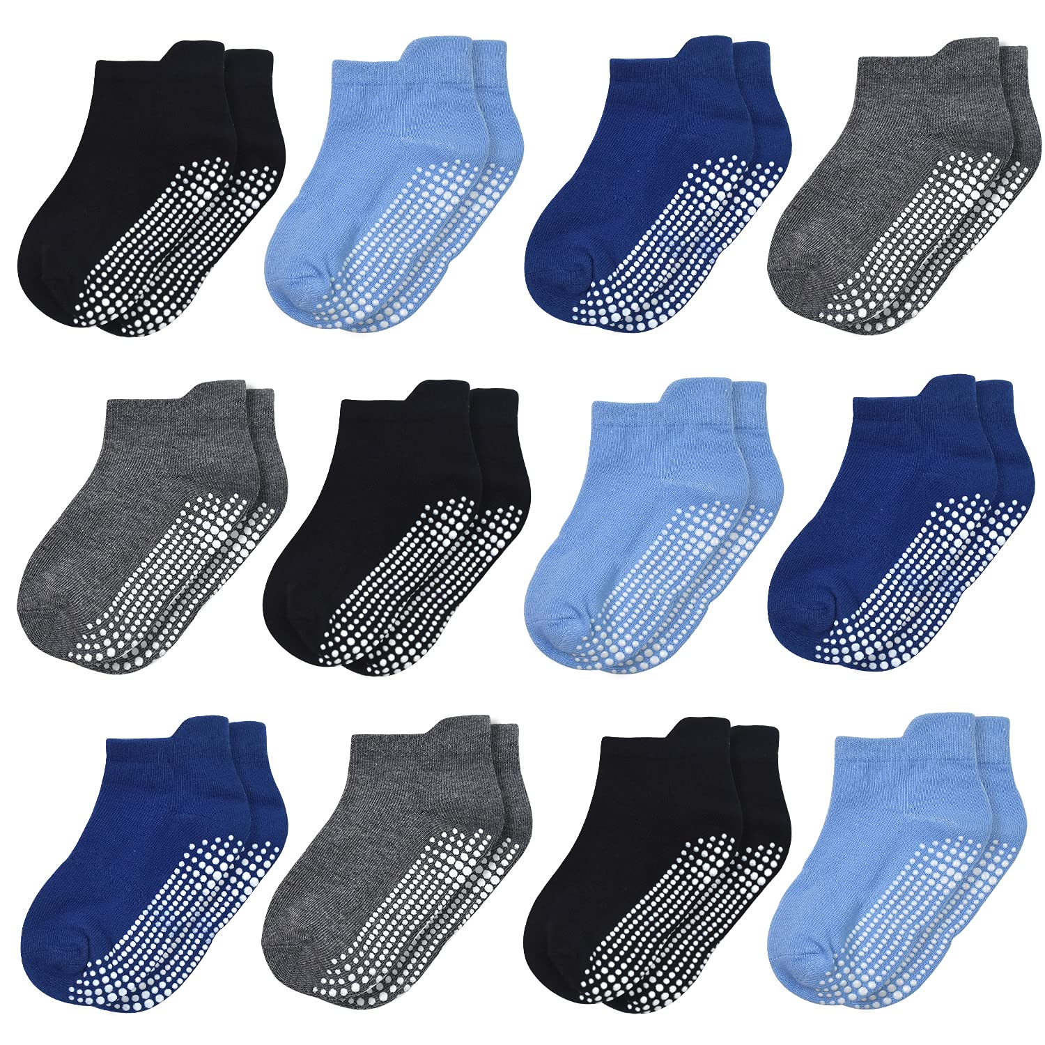 Non Slip Kids Ankle Socks, Toddler Kids Low Cut Socks For Boys Girls(3-5Years Old), 12 Pairs Kids Anti Skid Sticky Ankle Socks