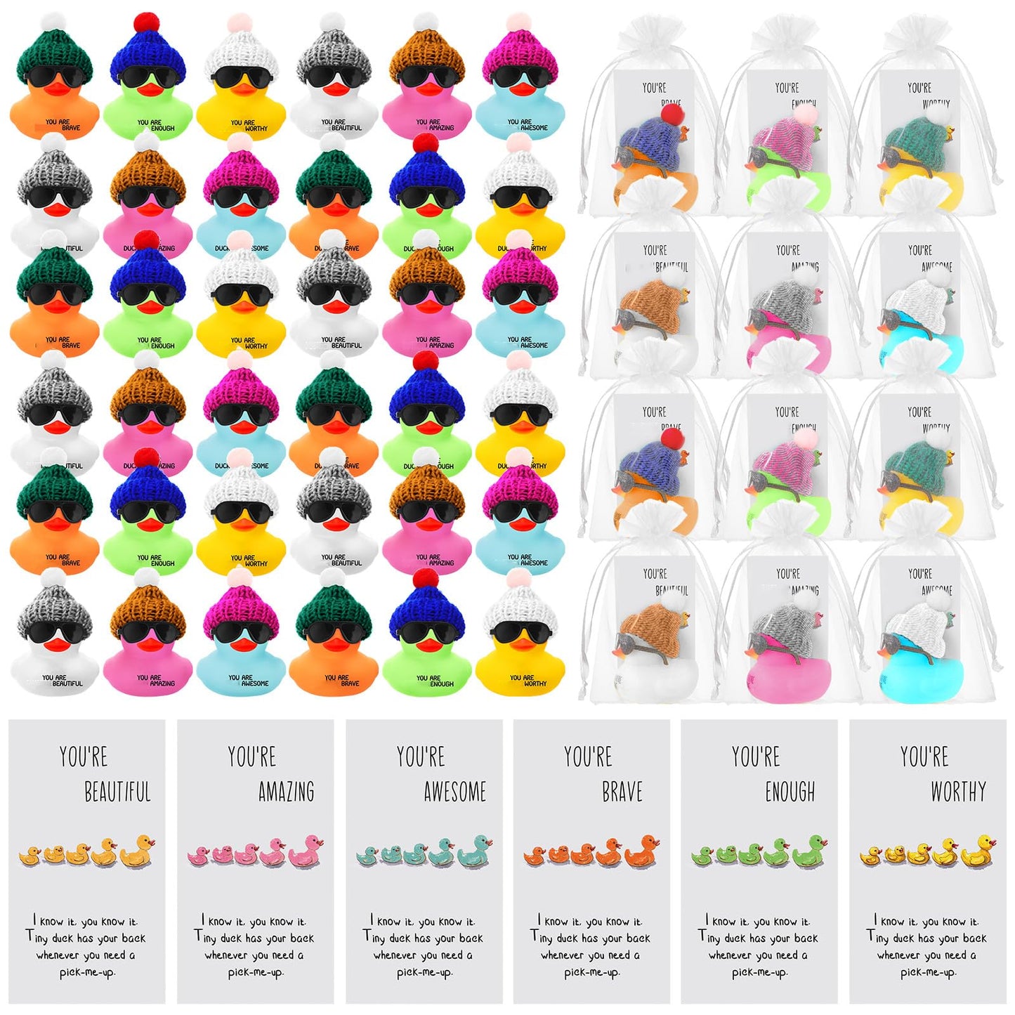 Liliful 108 Set Employee Appreciation Gift Bulk for Coworker Inspirational Mini Rubber Ducks with Glasses You are Awesome Sign Y