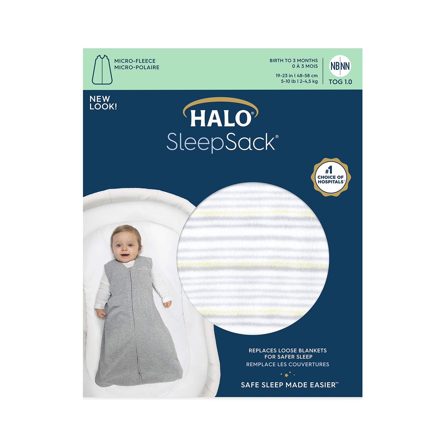 HALO Sleepsack Micro Fleece Wearable Blanket, TOG 1.0, Multi Stripe Grey, Large