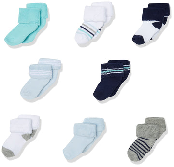 Luvable Friends Baby Boys Newborn And Terry Socks, Mint Navy Stripes, 0-6 Months Us