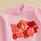 Dcohmch Toddler Girl Valentines Day Outfit Letter Embroider Sweatshirt Shirt Heart Pants Baby Girls Spring Clothes (Light Pink,