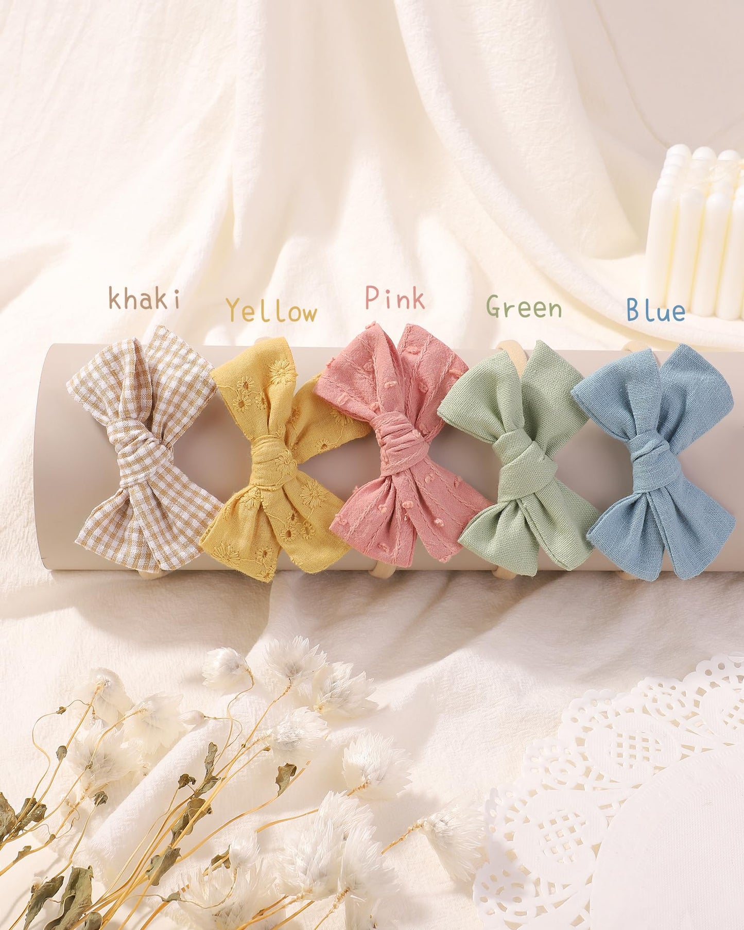 Doboi 10Pcs Baby Girls Headbands Hair Bows Nylon Cotton Linen Hairbands Handmade Hair Accessories For Newborn Infant Toddlers Li