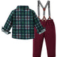 Yallet Toddler Baby Boy Clothes Suit Gentleman Outfits Formal Dress Shirt + Bowtie + Suspender Pants Wedding Party(L Red-Checker