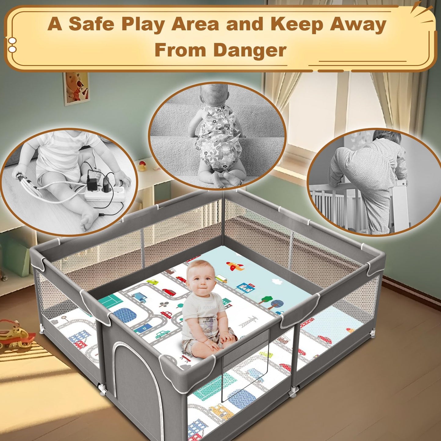 Xvishx Baby Playpen With Mat, 50 X 50 Inch Play Pen Playards, Playpen For Babies And Toddlers, Baby Playard For Indoor & Outdoor