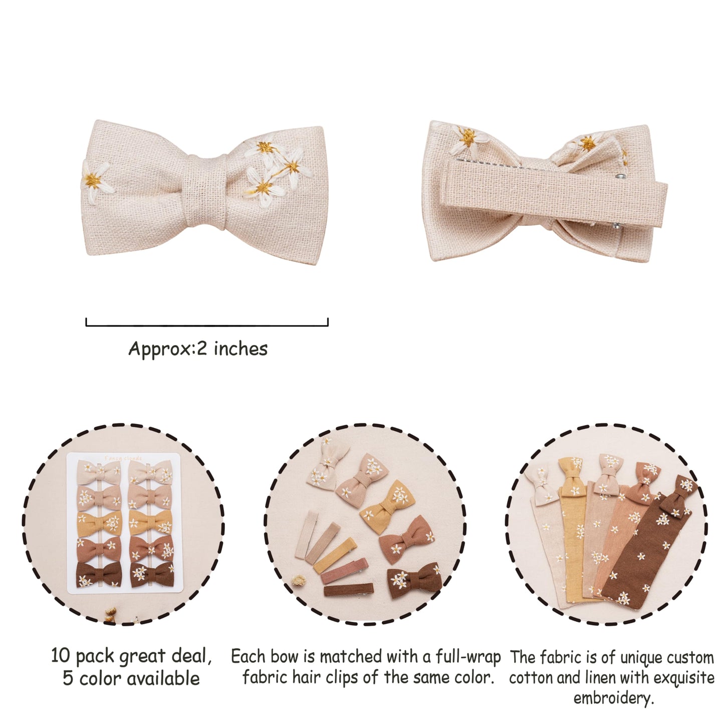 Fancy Clouds Baby Hair Clips With Baby Girl Bows,10 Pcs Boutique Handmade Daisy Fully Lined Hair Barrettes Hair Accessories For