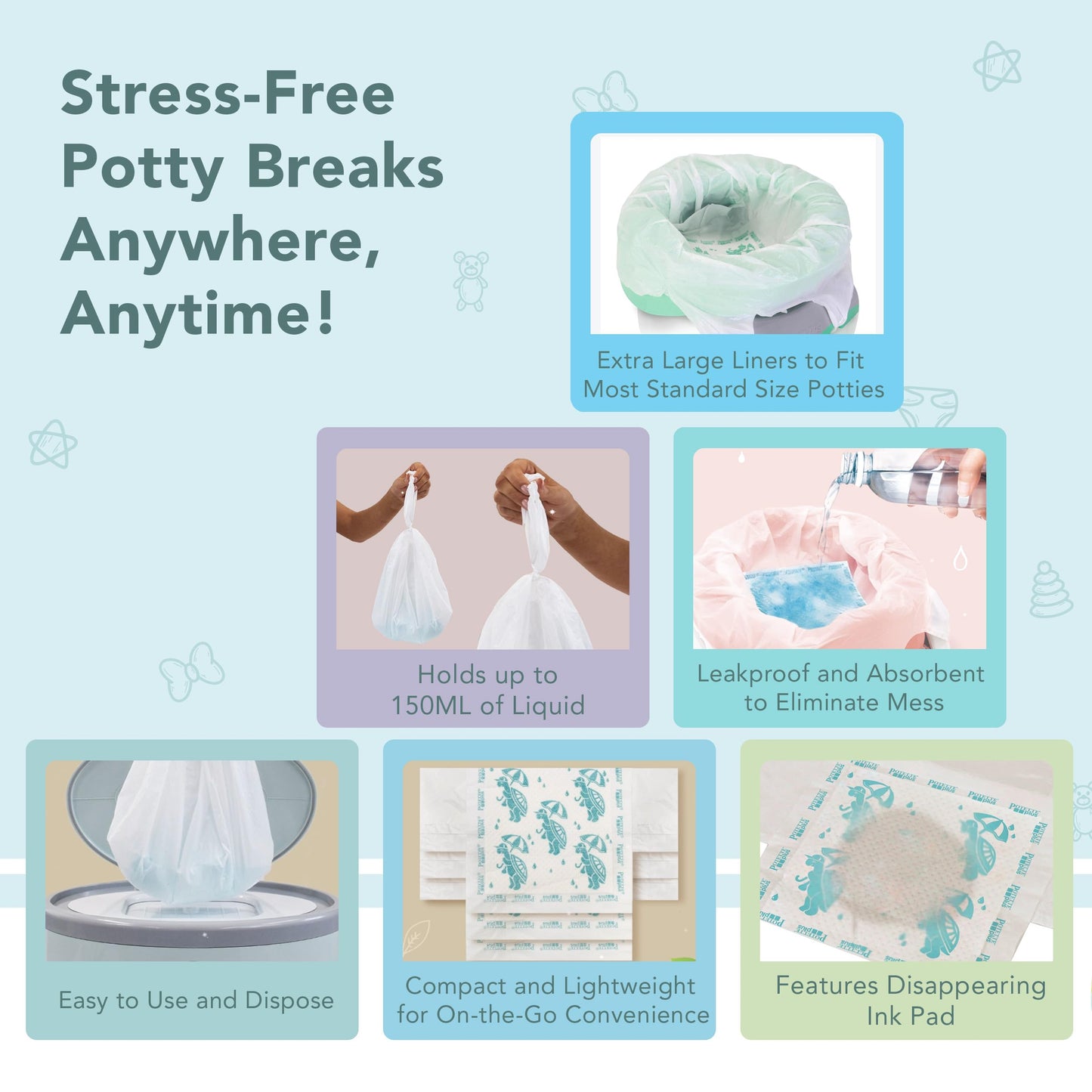 Kalencom Universal Potty Liners - Disposable Potty Liners For Toddlers - Absorbent And Leakproof - Compatible With Potette Trave