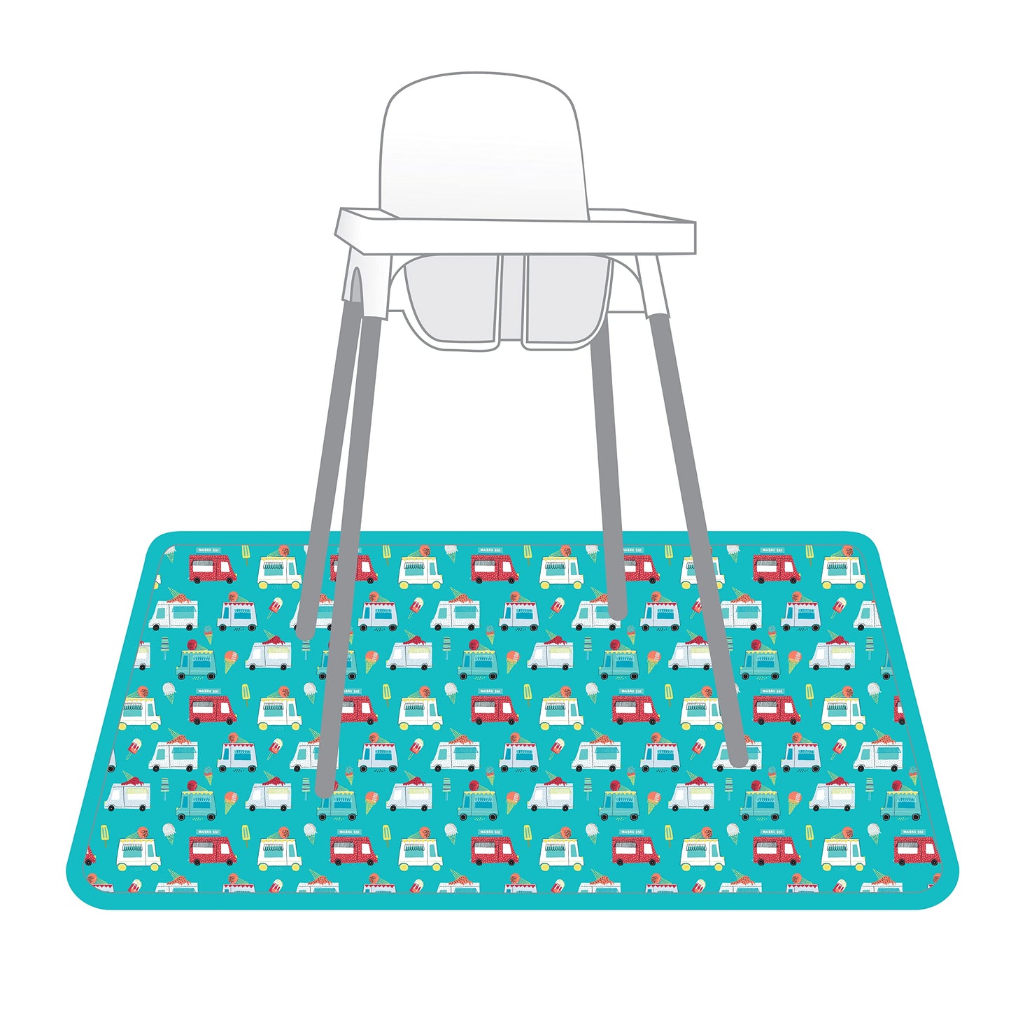 Bapronbaby Ice Cream Truck Splash Mat - Waterproof Catch-All For Under High Chairs, Floors, Tables, Playtime Or Arts & Crafts -