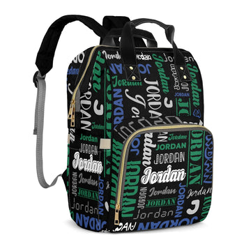 Perarts Custom Name Diaper Bag Backpack for Baby Boys Girls, Blue Green Personalized Name Monogram Large Nappy Nursing Organizer