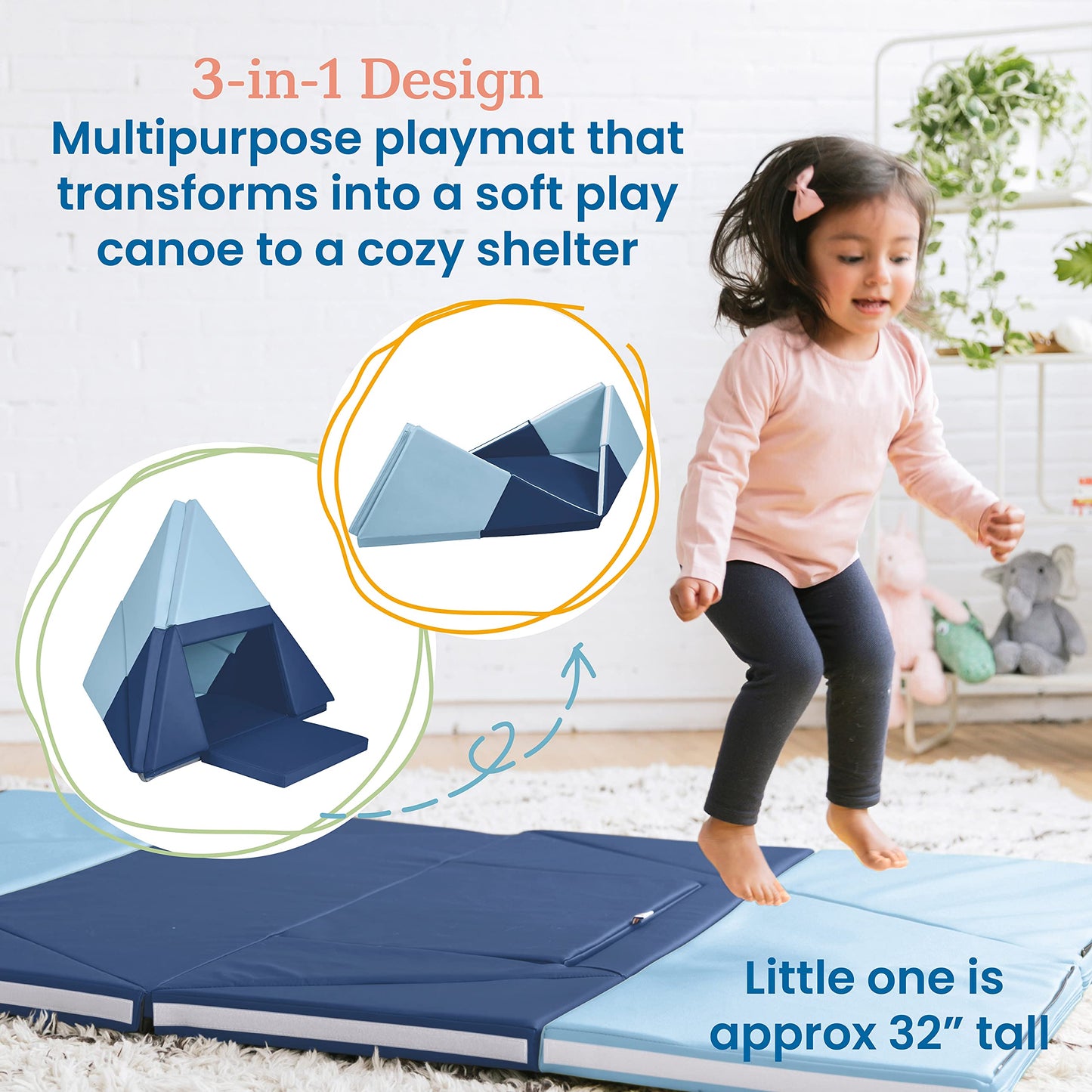 Ecr4Kids Softzone Camp, Canoe And Tumble Too, Folding Playmat, Earthtone