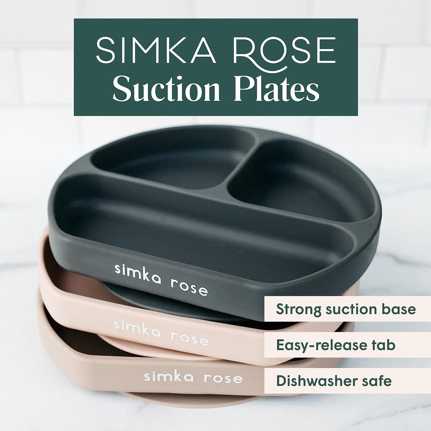 Simka Rose Baby Suction Plates - Silicone Divided Design, Bpa Free, Microwave & Dishwasher Safe - Baby Led Weaning Supplies (Pac