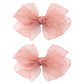5.5-Inch Organza Double Hair Bows Alligator Clips Hair Accessories For Girls Toddler Kids Children Teens -Pink