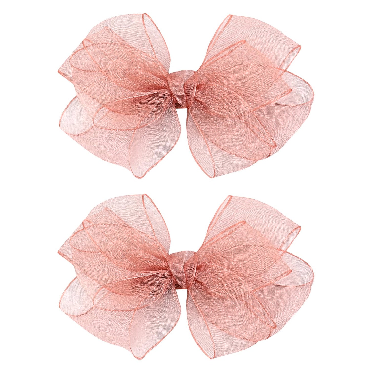 5.5-Inch Organza Double Hair Bows Alligator Clips Hair Accessories For Girls Toddler Kids Children Teens -Pink