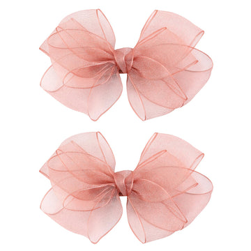 5.5-Inch Organza Double Hair Bows Alligator Clips Hair Accessories For Girls Toddler Kids Children Teens -Pink
