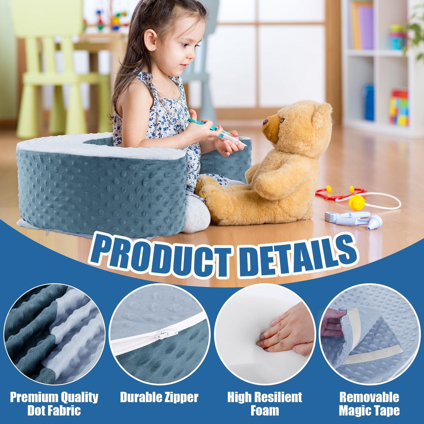 Mabozoo Baby Sit Up Pillow, Foam Floor Seat Support For Balance, Soft Infant Sitting Ring For Babies, Toddlers (Blue)