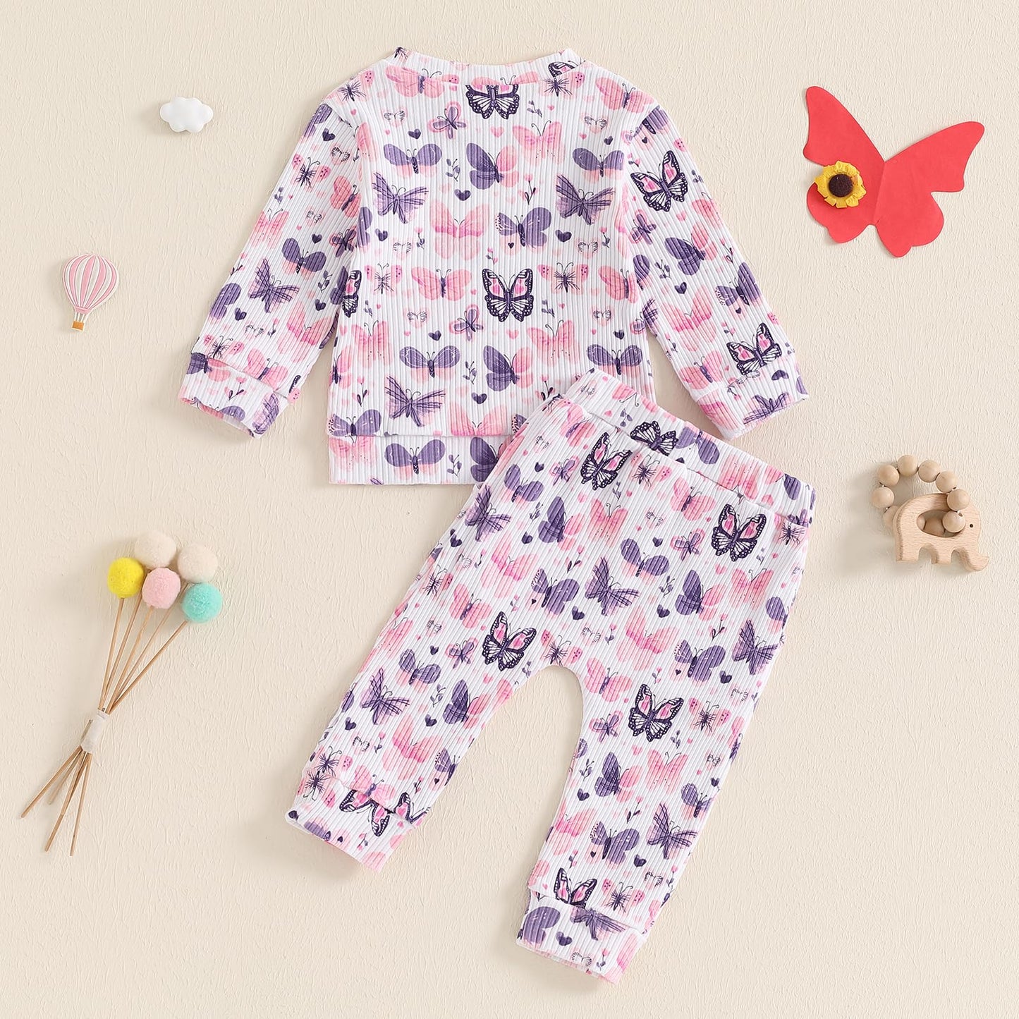 Kupretty Toddler Baby Girl Valentines Day Outfits Heart Waffle Knit Sweatshirts And Pants Set Fall Winter Spring Clothes (Purple