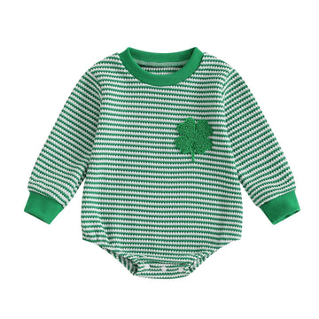 Visgogo Valentine'S Day Baby Sweatshirt Romper Striped Heart/Clover Waffle St.Patrick Day Long Sleeve Irish Onesie Jumpsuits (Gr