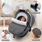 Winter Baby Car Seat Cover, Carseat Cover with Plush Sherpa Fleece Lining, Infant Car Seat Canopy with Peeping Window & Huge Spa