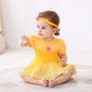 Dressy Daisy Baby Girls Princess Dress Onesie Bodysuit Romper Halloween Costume with Headband Size 3-6 Months Yellow 268