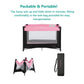 Dream On Me Zazzy Portable Playard with Bassinet in Pink, Packable and Easy Setup Baby Playard, Lightweight and Portable Playard