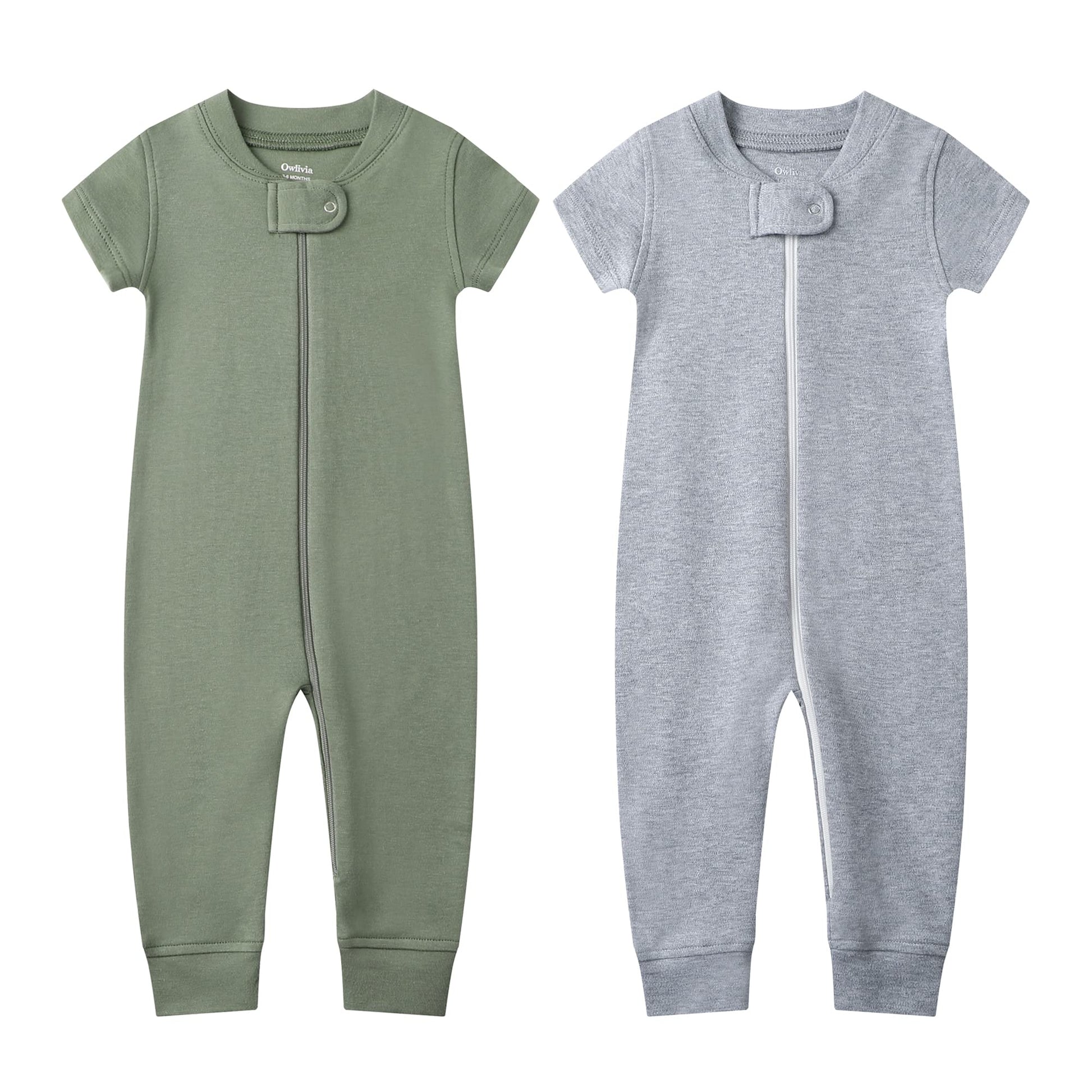 Owlivia Baby Boy Romper, Unisex Short-Sleeve Summer Outfit, 100% Organic Cotton Boy One-Piece Jumpsuit(12-18 Months, Olive & Gra