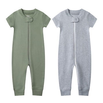 Owlivia Baby Boy Romper, Unisex Short-Sleeve Summer Outfit, 100% Organic Cotton Boy One-Piece Jumpsuit(12-18 Months, Olive & Gra