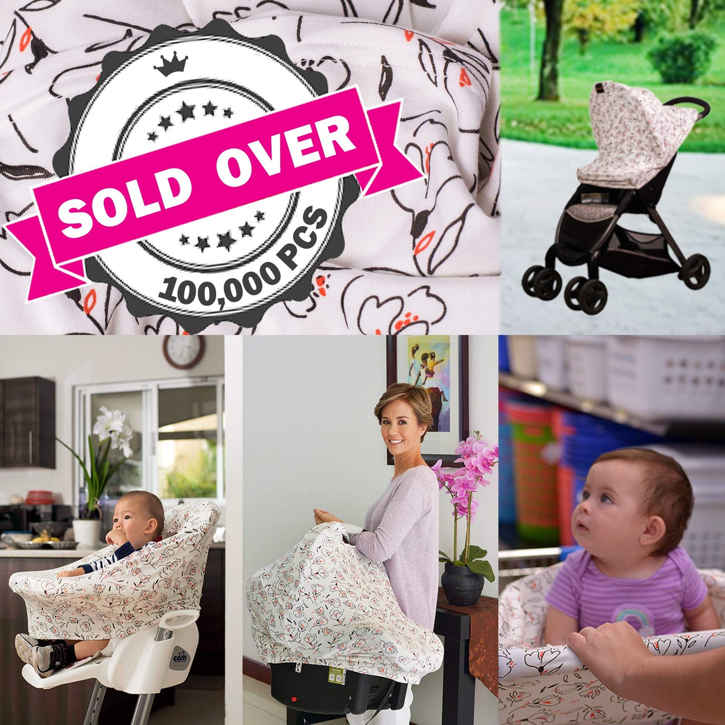 Lilmonki Nursing Scarf Multi-Use - Breathable Car Seat, Stroller, And Cart Cover For Babies - Colorful Tulip Print - Bandana Bib