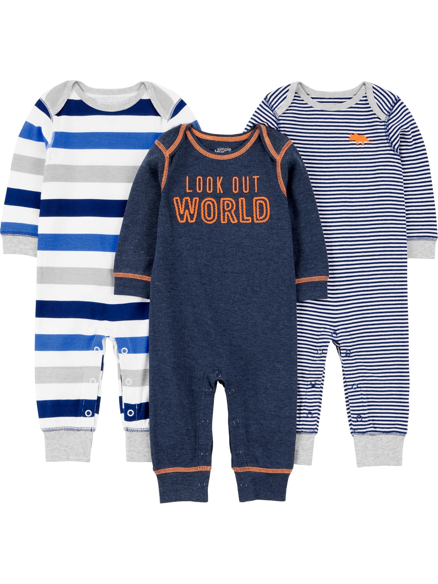 Simple Joys by Carters Baby 3-pack Jumpsuits, grey, multi stripe, navy stripe, 6-9 Months