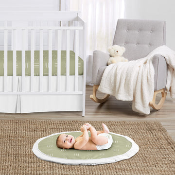 Sweet Jojo Designs Sage Green Boho Mudcloth Boy Or Girl Baby Playmat Tummy Time Infant Play Mat - White Bohemian Woodland Tribal