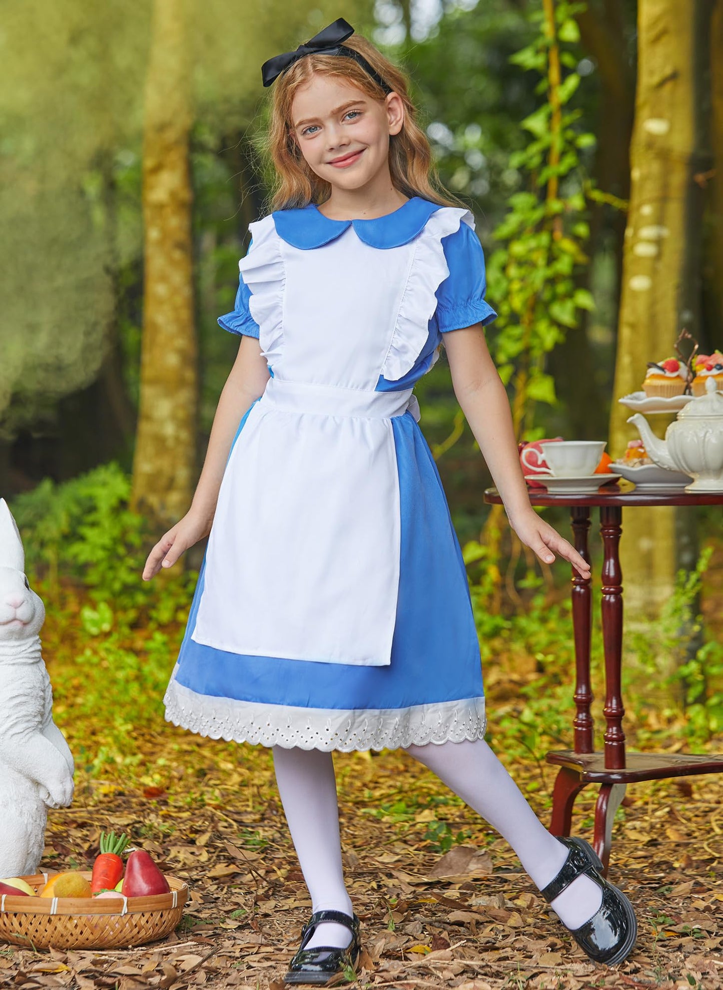 Besserbay Halloween Alice Costume With Black Headband Blue Peter Pan Collar Dress With White Apron For Child Girls 9-10 Years