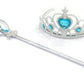 Kuzhi Frozen Crown Tiara And Wand Set - Silver Heart Jewel (Blue)