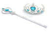 Kuzhi Frozen Crown Tiara And Wand Set - Silver Heart Jewel (Blue)