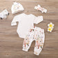 4Pcs Infant Girl Outfits Baby Sister Bodysuit Tops Floral Leggings Pants Set Bowknot Headbands Newborn Clothes (Little Sister,0-