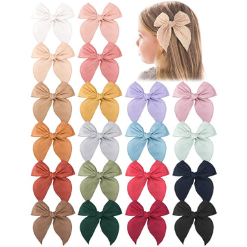 Niceye Pack Of 20 Girls Solid Color Hair Bows Cotton Linen Alligator Hair Clips Or Little Girls Toddlers Kids Neutral Handmade H
