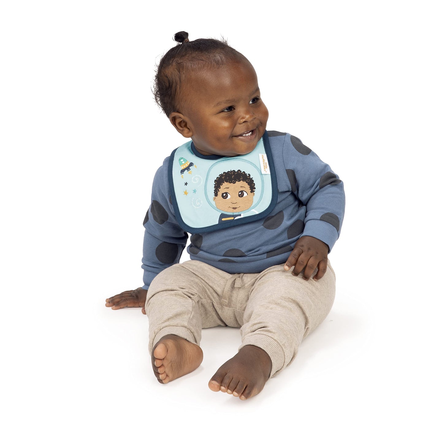 Little Muffincakes Baby Bibs 3 Pack Cotton Blend Hook-And-Loop Closure - Astronaut And Rocketships (Ashton) Newborn & Up, Blue,