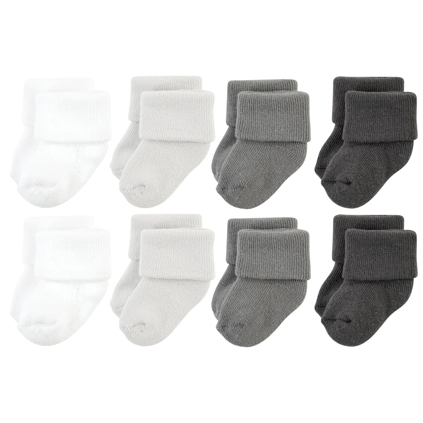 Hudson Baby Unisex Baby Cotton Rich Newborn And Terry Socks, Solid Gray White, 0-6 Months
