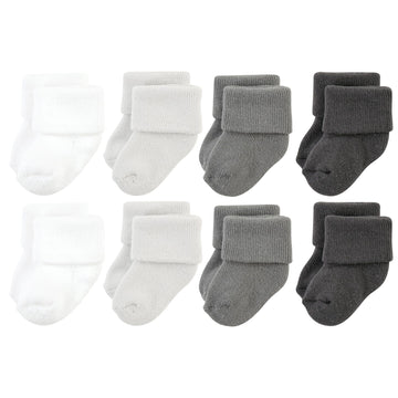 Hudson Baby Unisex Baby Cotton Rich Newborn And Terry Socks, Solid Gray White, 0-6 Months