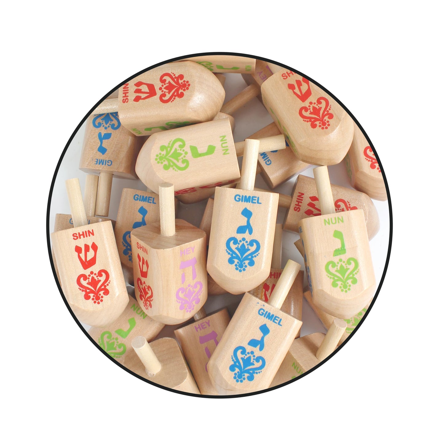 Zion Judaica Large Wood Dreidels Hanukkah Toy Bulk Pack Ziplock Bag 3' Wooden Driedels Natural Wood Spinning Top Dreidlech W/He
