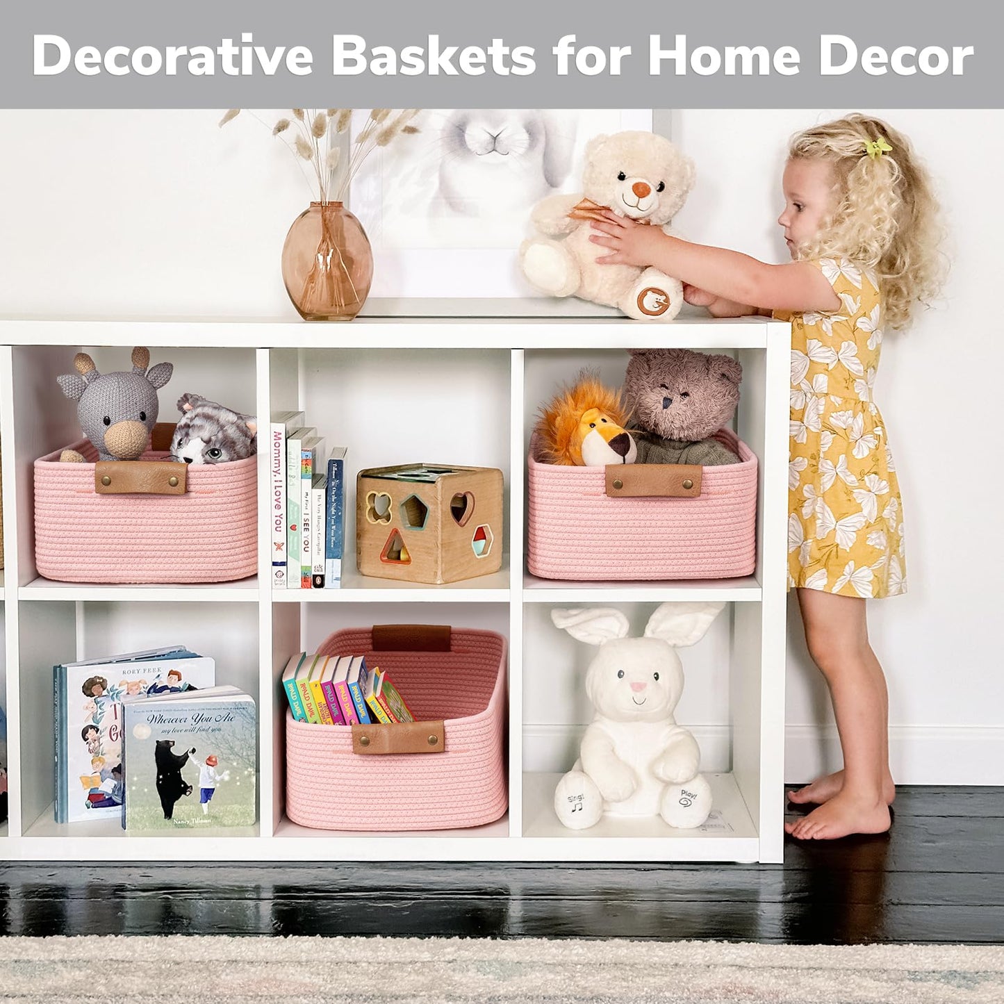 Chicvita Pink Basket Storage Baskets For Organizing, Gift Basket For Toys, Baby Basket For Diapers, Woven Baskets For Storage, D