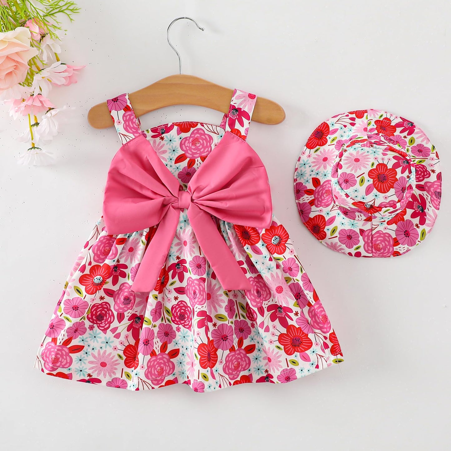 Baby Girl Dress Summer Outfits Baby Clothes For Girls 1 Year Old Boho Halter Sleeveless Dresses Red Rose Sundress 12-18 Month Gi