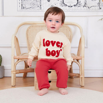 Ursobutegl Toddler Baby Boy Valentine'S Day Outfit Lover Boy Embroidery Letter Sweatshirt Pullover Tops Jogger Pants Clothes (Ap
