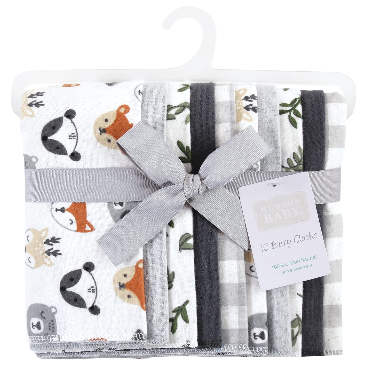 Hudson Baby Unisex Baby Cotton Flannel Burp Cloths, Woodland Faces, One Size
