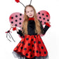 Ikali Girls Ladybug Costume, Halloween Deluxe Animal Fairy Fancy Dress Outfit With Wings (10Pcs Set) 7-8 Years