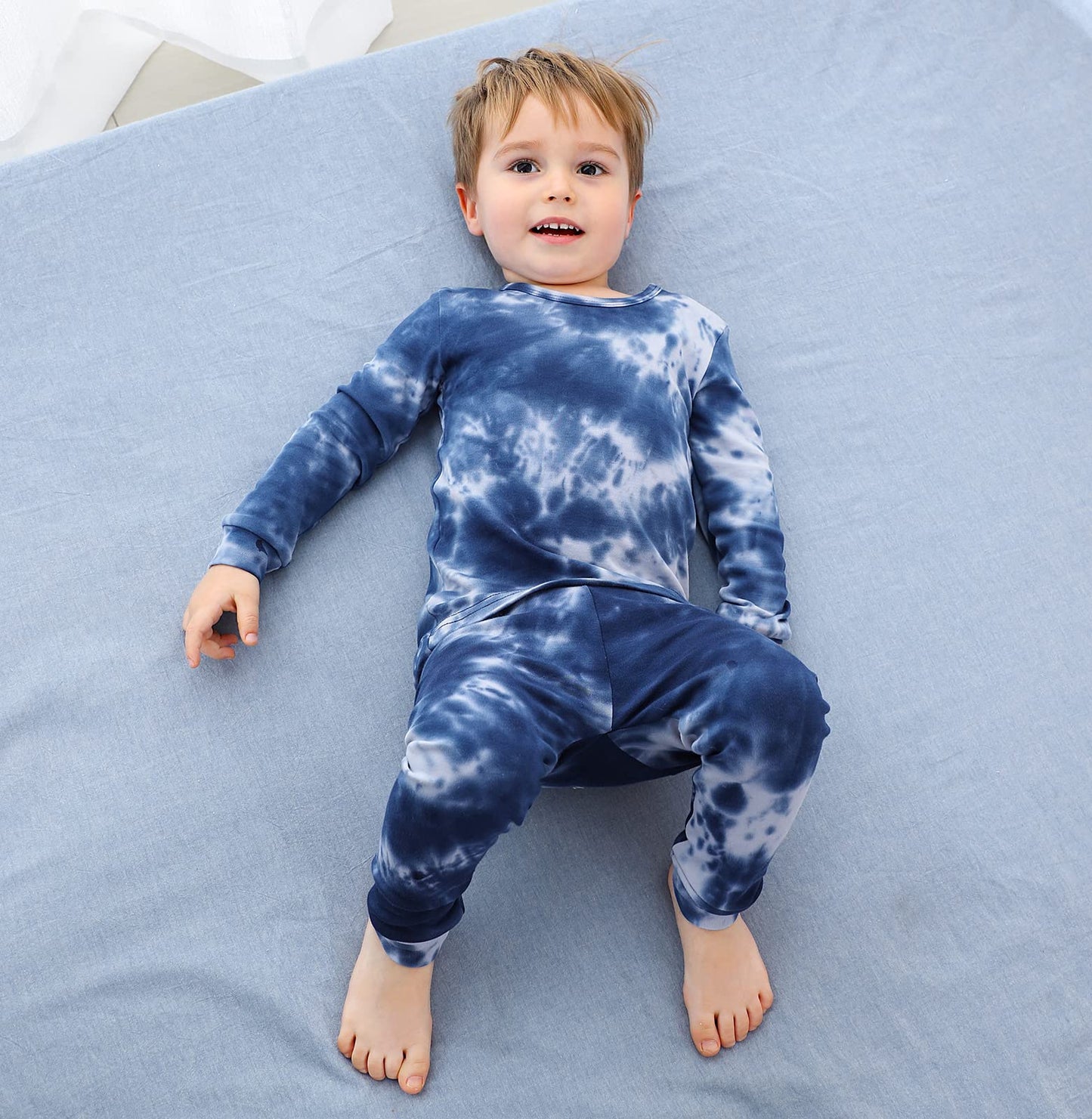 Owlivia Toddler Pajamas, 100% Organic Cotton Baby Long Sleeve Pajama Sets, Boy Girl 2-Piece Sleepwear(5 Years, Tie Dye Dark Navy