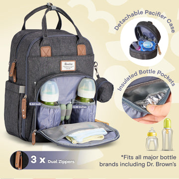 Ruvalino Diaper Bag Backpack - Multifunction Waterproof Travel Backpack, Baby Bag With Changing Pad & Stroller D-Ring & Pacifier