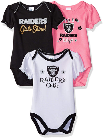 Nfl Oakland Raiders Baby-Girls 3-Pack Short Sleeve Bodysuits, Pink, 0-3 Months
