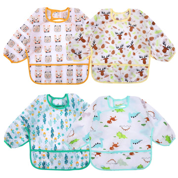 Accmor 4 Pack Long Sleeve Baby Bibs, Waterproof Sleeved Bib, Toddler Soft Bib For 6-24 Months