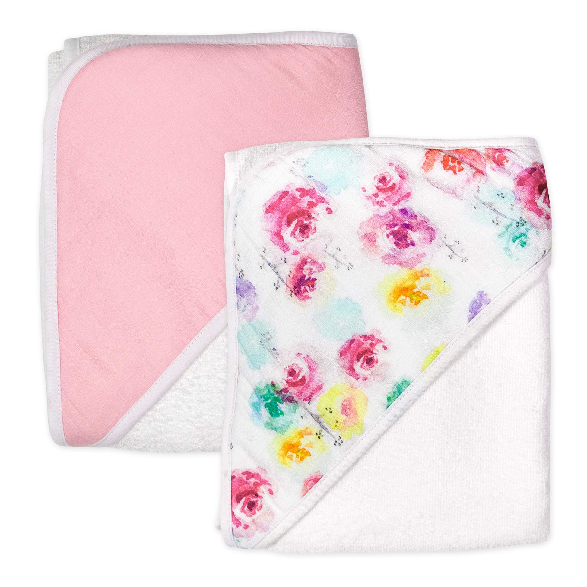 Honestbaby Unisex Baby 2-Pack Organic Cotton Hooded Towels Bandana, Rose Blossom, One Size Us