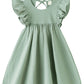 Lyxiof Toddler Baby Girl Cotton Linen Dress Ruffle Sleeve Halter Sleeveless Kids Casual Beach Dresses Green 120Cm