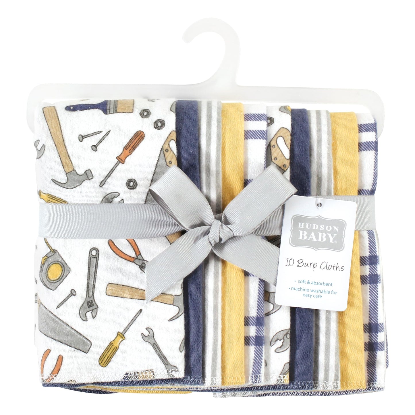 Hudson Baby Unisex Baby Cotton Flannel Burp Cloths, Construction Work 10-Pack, One Size